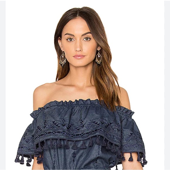 Parker Trinidad off the shoulder blue blouse with tassels - Picture 2 of 7